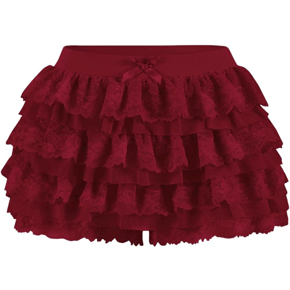 Lolita Inspired Ruffle Shorts with Lace Layered and Pumpkin Silhouette for Women