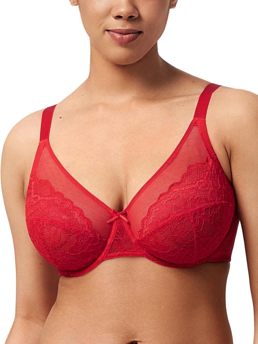 Minimizer Bra Lace With Full Coverage With Wide Strap Underwire Support-Secret Slim Wear