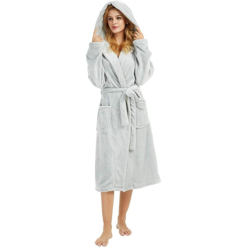 Fleece Long Hooded Robe – Stylish Bathrobe-Secret Slim Wear