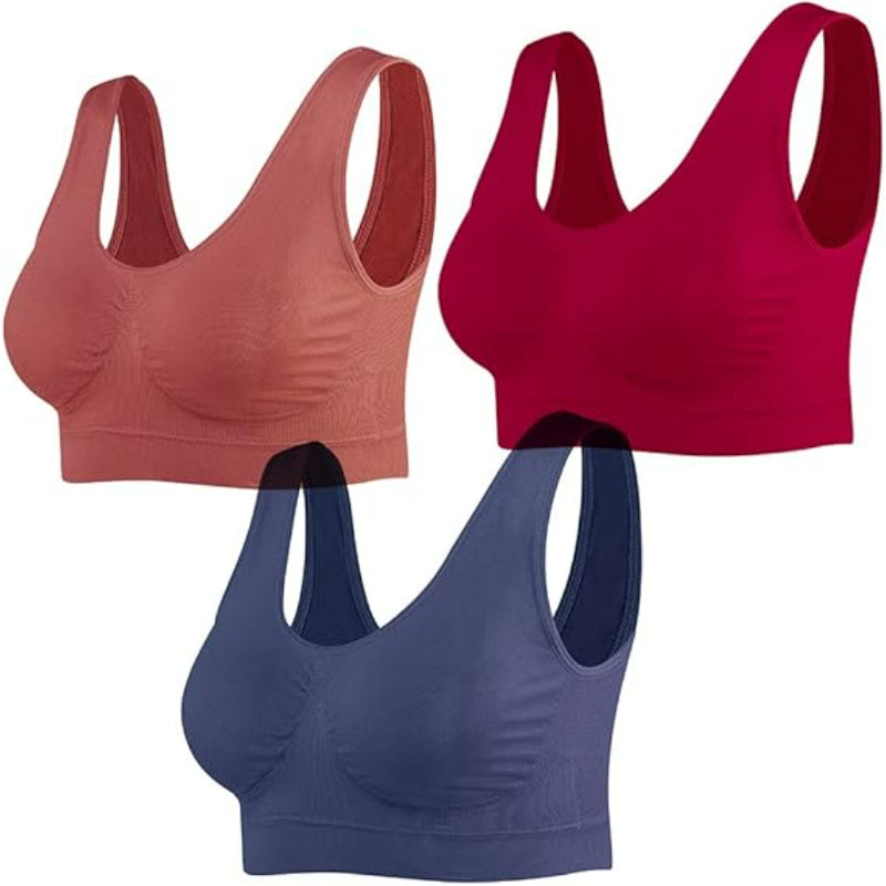 Seamless Sports Bra Set Pack of 3 Wirefree Yoga Bras-Secret Slim Wear