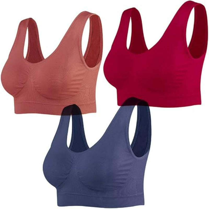 Seamless Sports Bra Set Pack of 3 Wirefree Yoga Bras-Secret Slim Wear