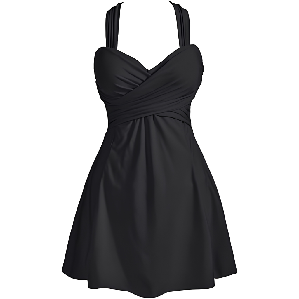 Elegant One Piece Skirted Swimdress With Cross Back Design For Women