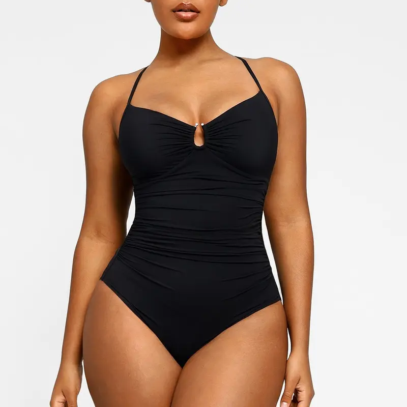U Ring Cut Out Slim Fit One Piece Swimsuit For Women