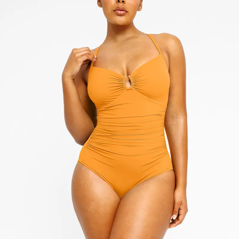 U Ring Cut Out Slim Fit One Piece Swimsuit For Women