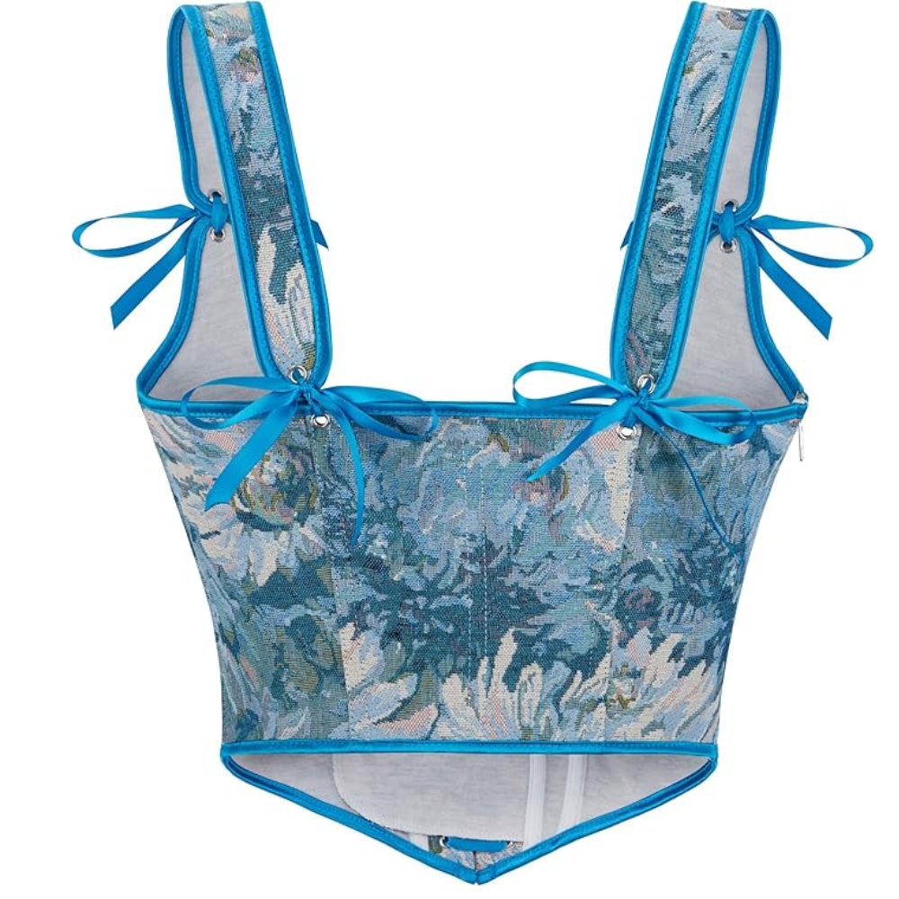 Vintage Floral Print Underbust Corset Top For Women