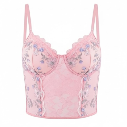 Mesh Sequin Floral Jacquard Corset Crop Top For Women