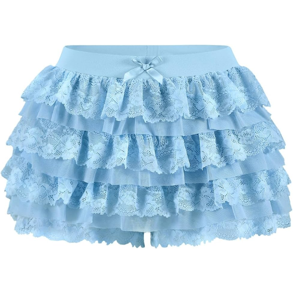 Lolita Inspired Ruffle Shorts with Lace Layered and Pumpkin Silhouette for Women