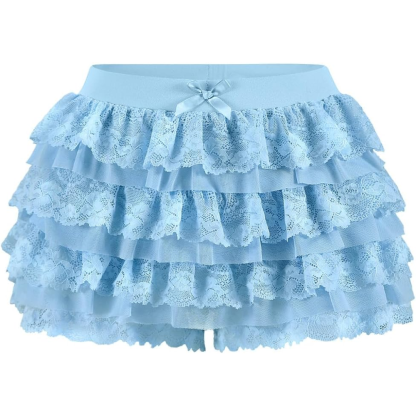 Lolita Inspired Ruffle Shorts with Lace Layered and Pumpkin Silhouette for Women