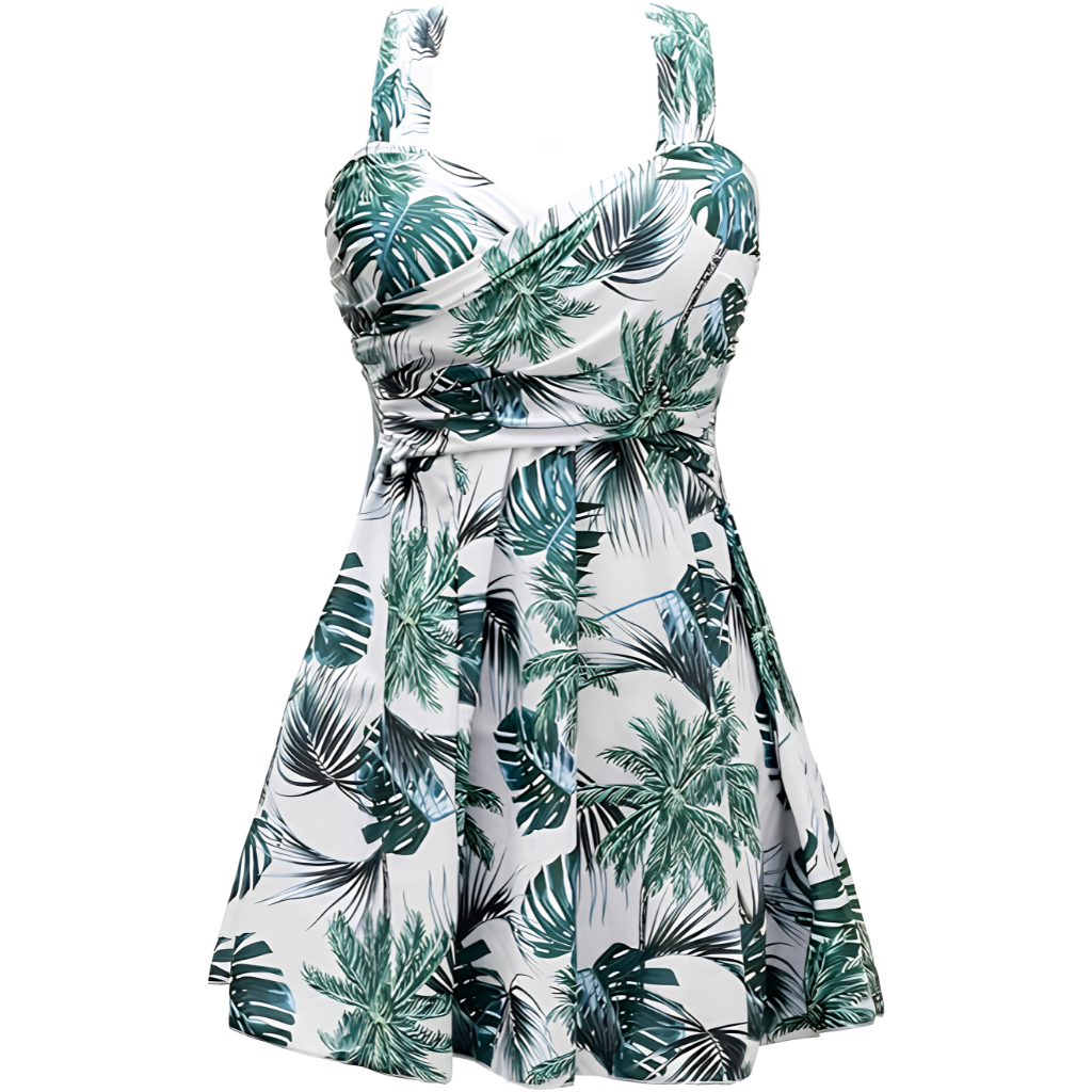 Elegant One Piece Skirted Swimdress With Cross Back Design For Women
