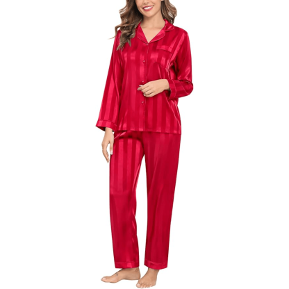 Striped Satin Pajama Set – Elegant and Comfortable Loungewear-Secret Slim Wear