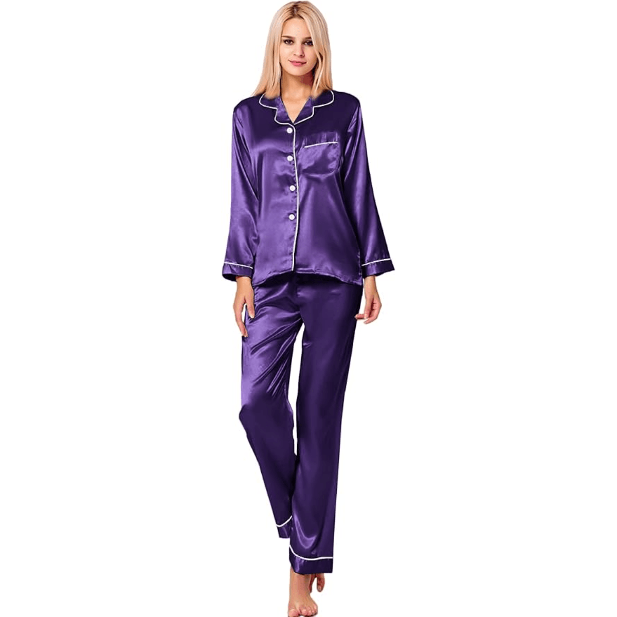 Button Down Satin Pajamas Comfortable and Stylish Sleepwear-Secret Slim Wear