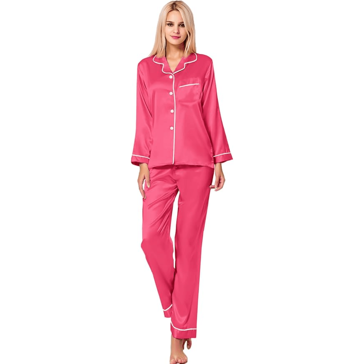Long Sleeve Pajama Set –  Comfortable and Stylish Silk Satin Sleepwear-Secret Slim Wear