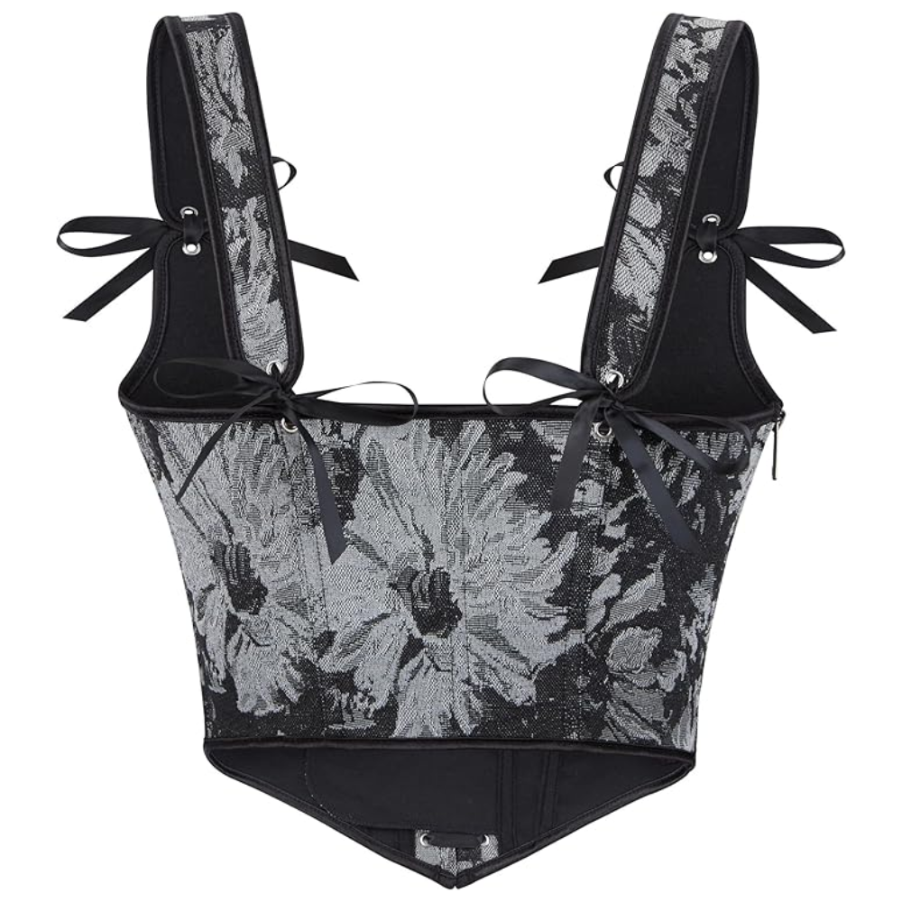 Vintage Floral Print Underbust Corset Top For Women
