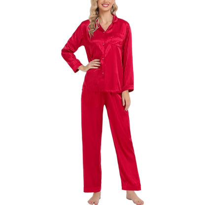 Striped Satin Pajama Set – Elegant and Comfortable Loungewear-Secret Slim Wear