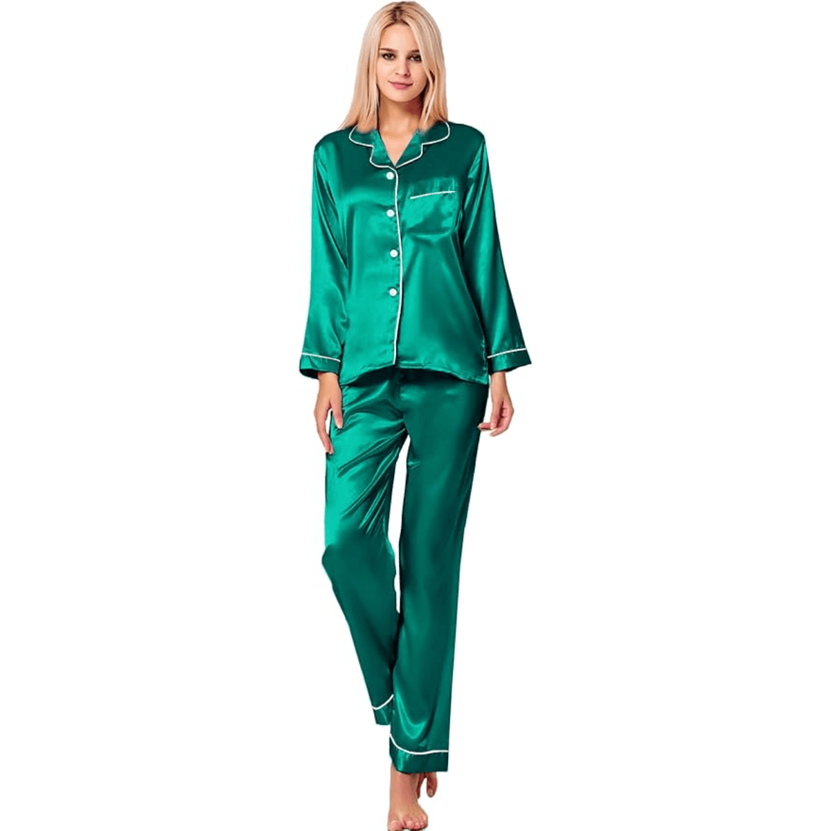 Button Down Satin Pajamas Comfortable and Stylish Sleepwear-Secret Slim Wear
