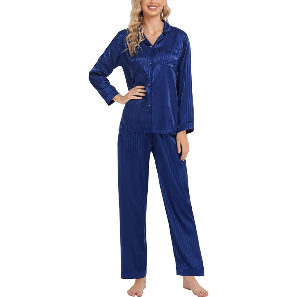 Striped Satin Pajama Set – Elegant and Comfortable Loungewear-Secret Slim Wear