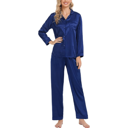 Striped Satin Pajama Set – Elegant and Comfortable Loungewear-Secret Slim Wear