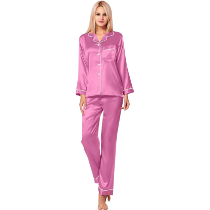 Long Sleeve Pajama Set –  Comfortable and Stylish Silk Satin Sleepwear-Secret Slim Wear