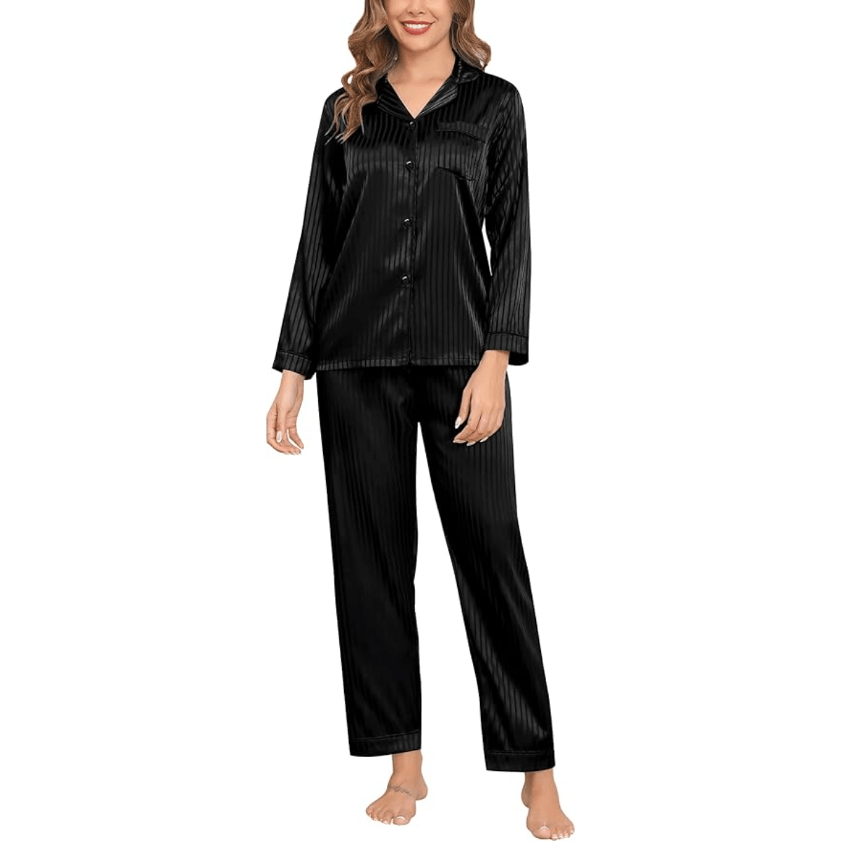 Striped Satin Pajama Set – Elegant and Comfortable Loungewear-Secret Slim Wear