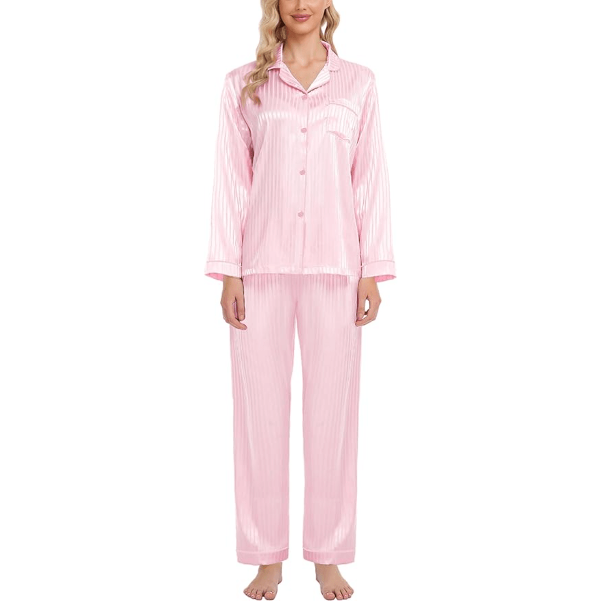 Striped Satin Pajama Set – Elegant and Comfortable Loungewear-Secret Slim Wear