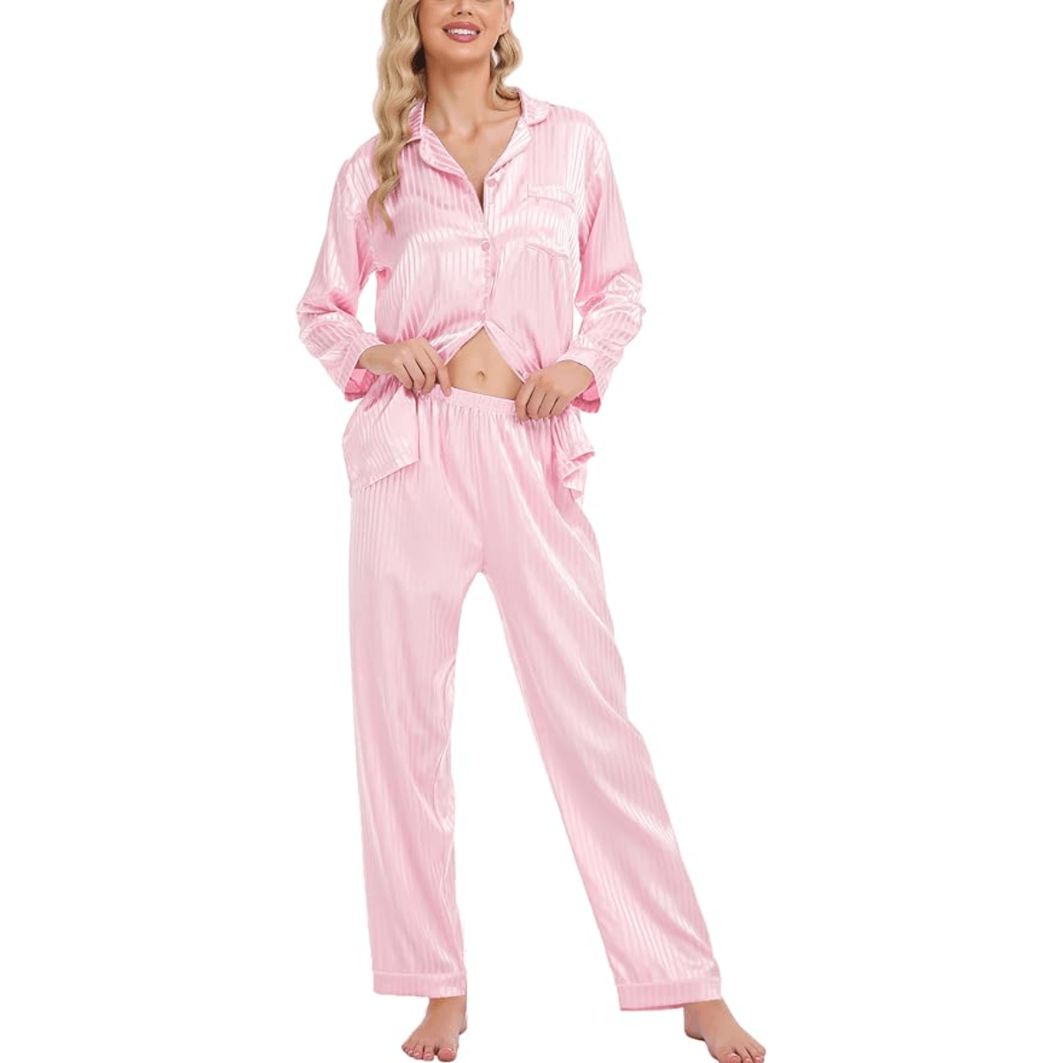 Striped Satin Pajama Set – Elegant and Comfortable Loungewear-Secret Slim Wear