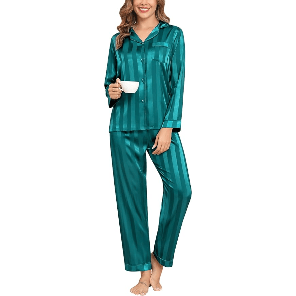 Striped Satin Pajama Set – Elegant and Comfortable Loungewear-Secret Slim Wear