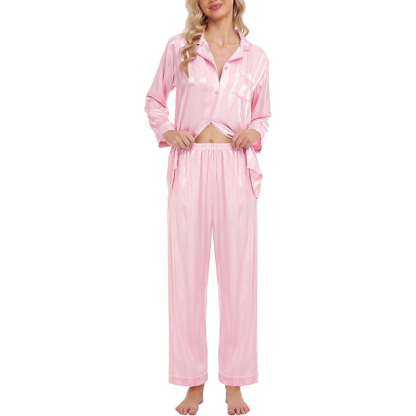 Striped Satin Pajama Set – Elegant and Comfortable Loungewear-Secret Slim Wear