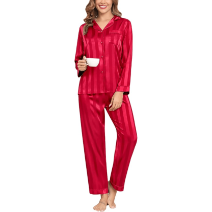 Striped Satin Pajama Set – Elegant and Comfortable Loungewear-Secret Slim Wear