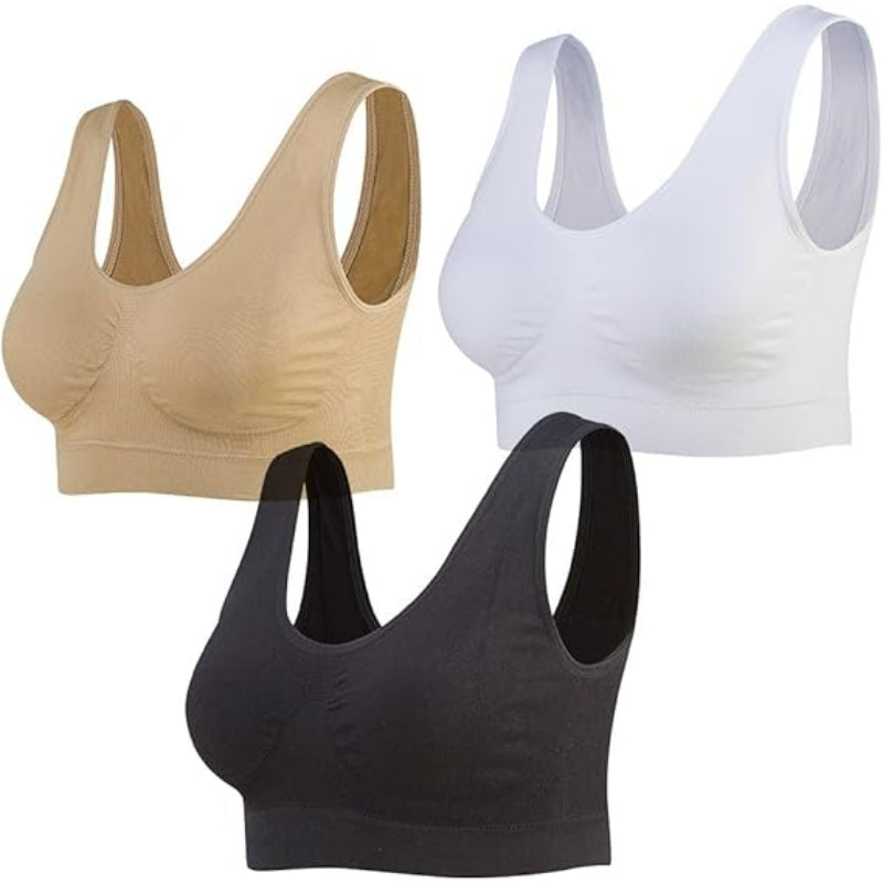 Seamless Sports Bra Set Pack of 3 Wirefree Yoga Bras-Secret Slim Wear