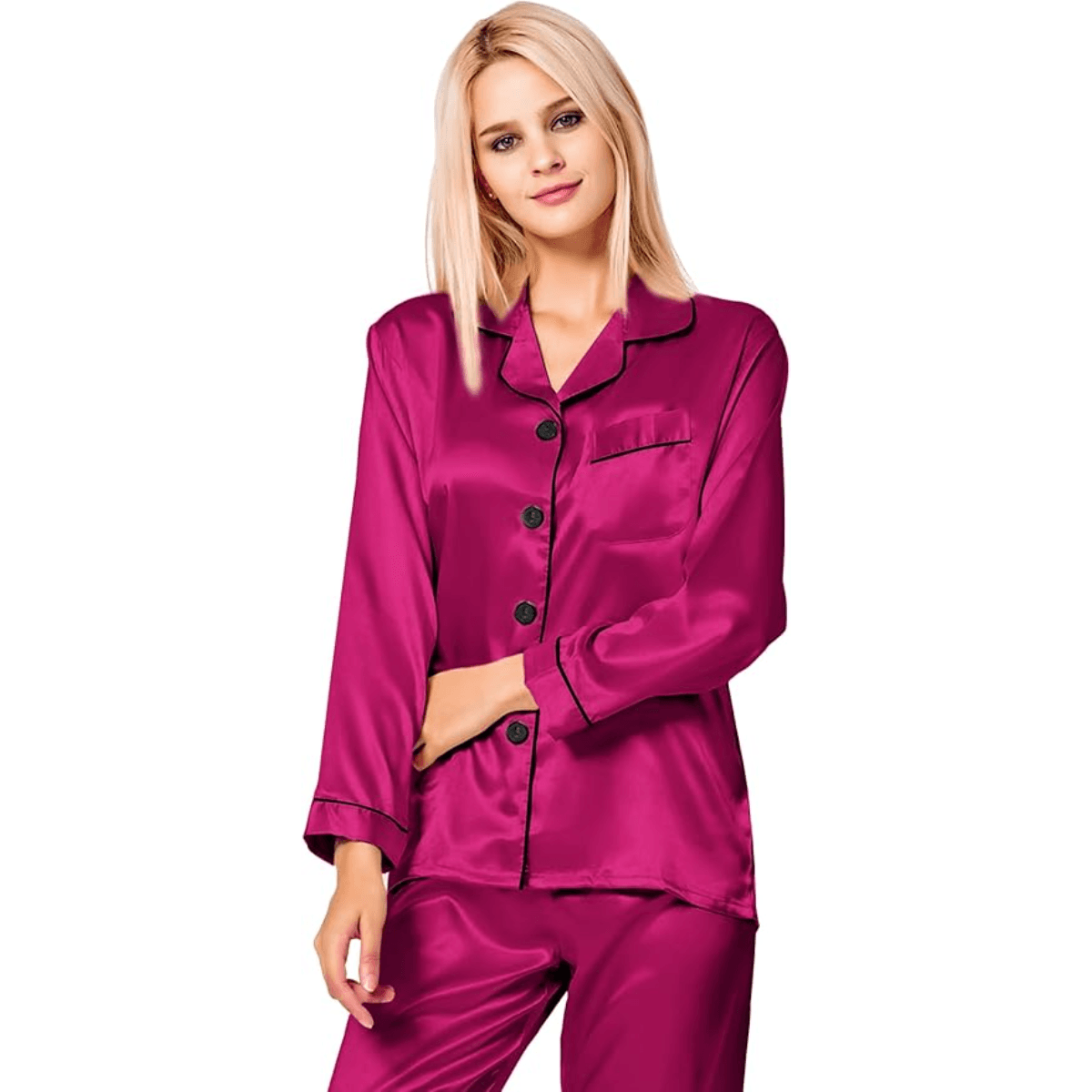 Long Sleeve Pajama Set –  Comfortable and Stylish Silk Satin Sleepwear-Secret Slim Wear