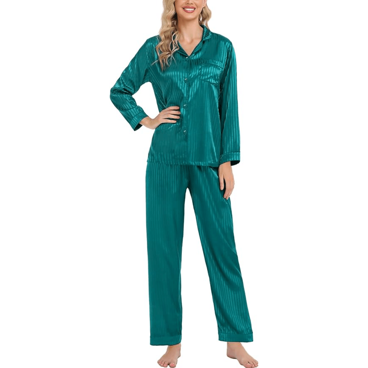 Striped Satin Pajama Set – Elegant and Comfortable Loungewear-Secret Slim Wear