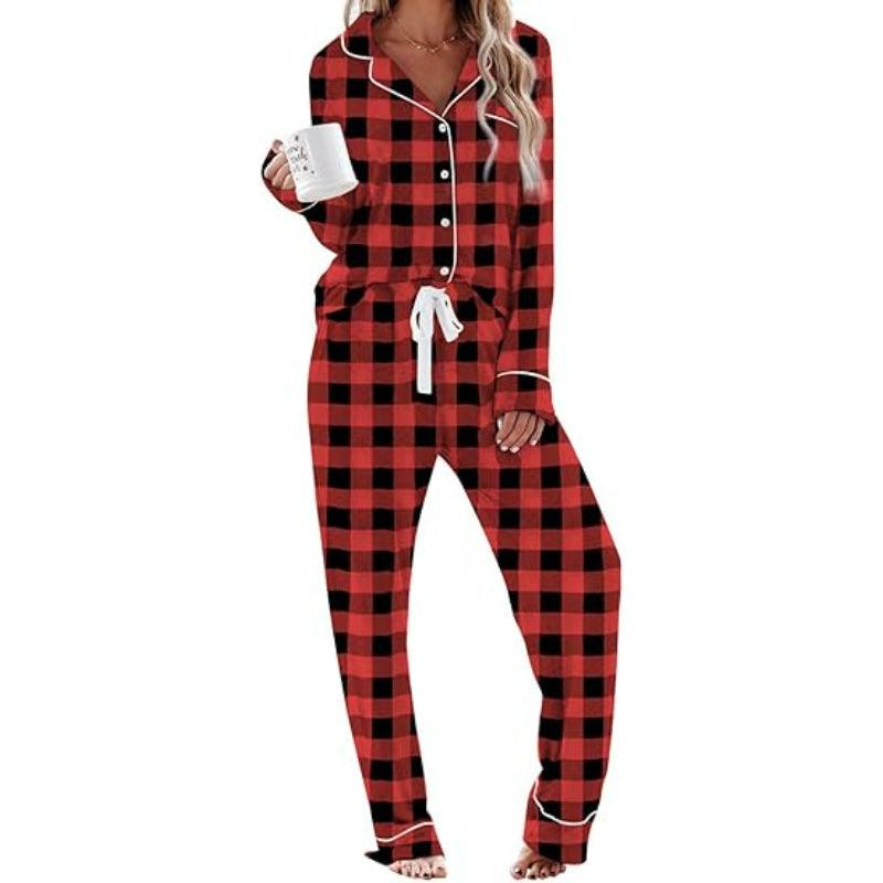 Plaid Button Down Pajamas – Comfortable and Stylish Pajama Set-Secret Slim Wear