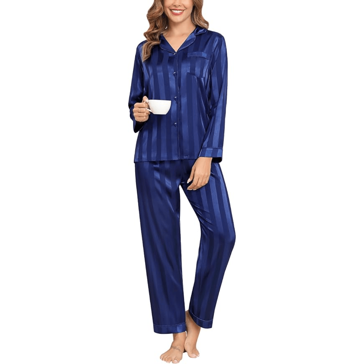 Striped Satin Pajama Set – Elegant and Comfortable Loungewear-Secret Slim Wear