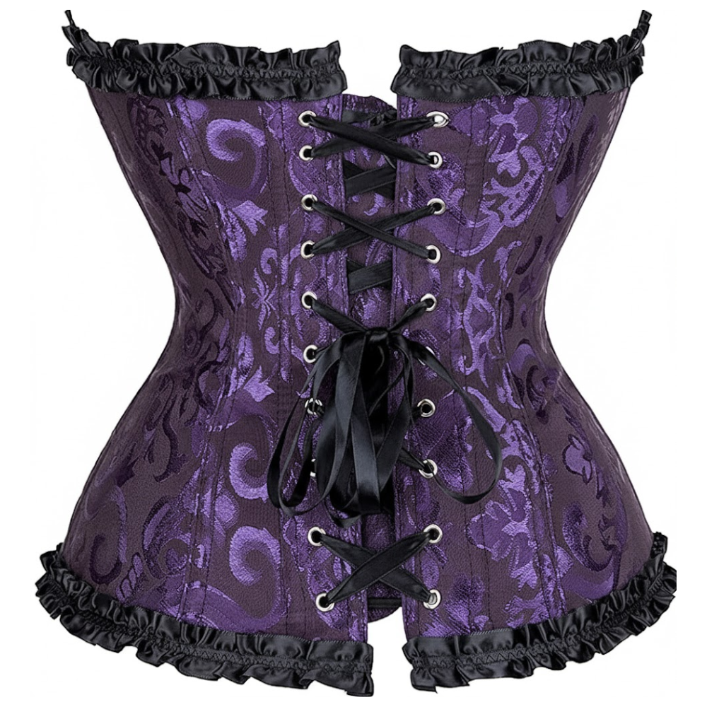 Satin Floral Lace Up Overbust Corset For Women