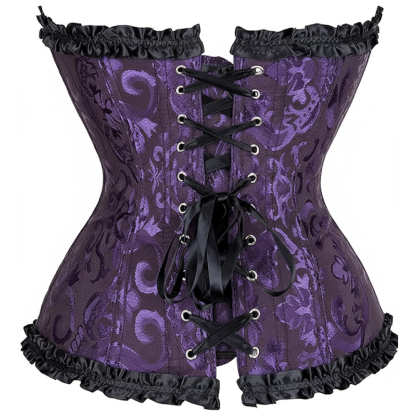 Satin Floral Lace Up Overbust Corset For Women