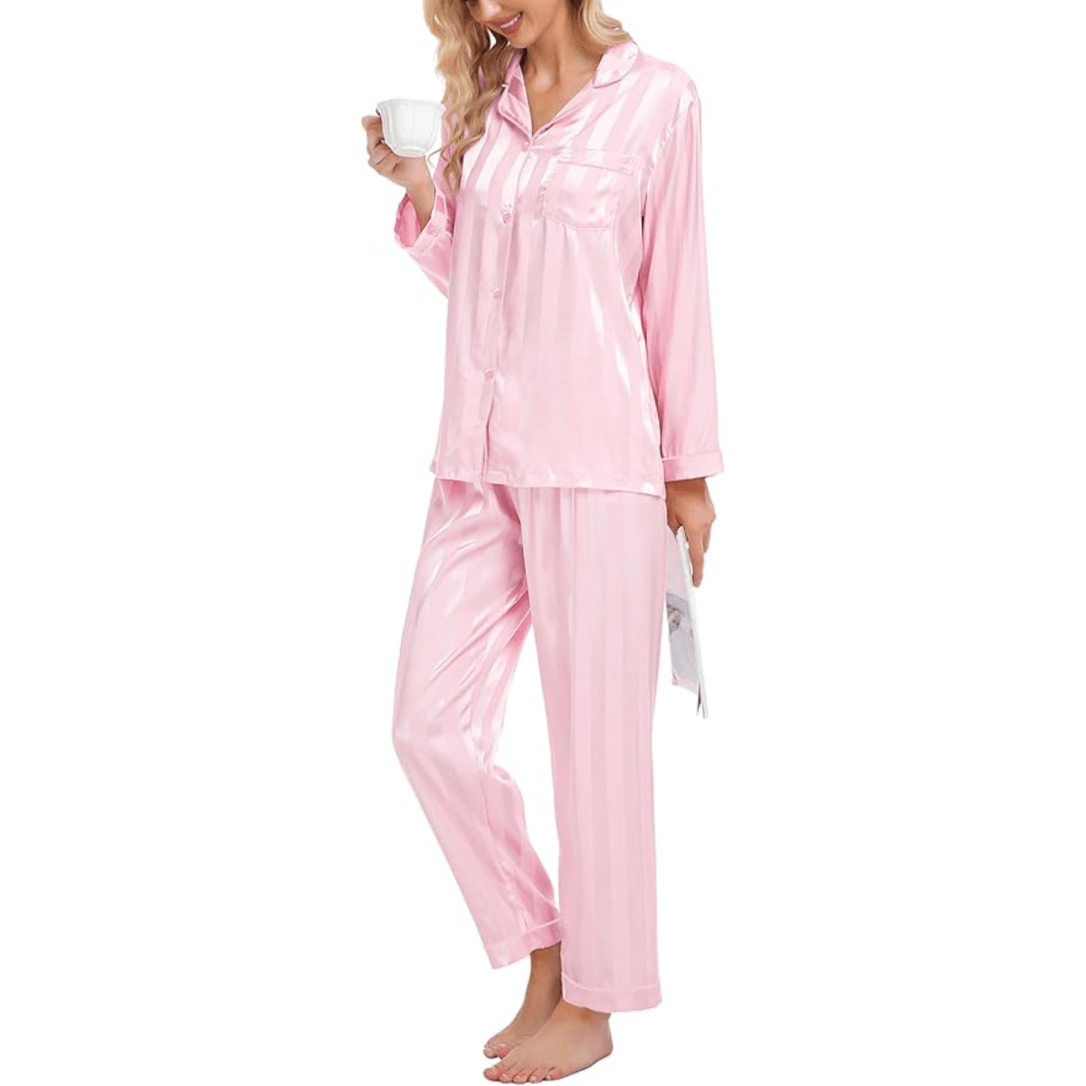Striped Satin Pajama Set – Elegant and Comfortable Loungewear-Secret Slim Wear