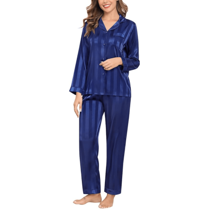 Striped Satin Pajama Set – Elegant and Comfortable Loungewear-Secret Slim Wear