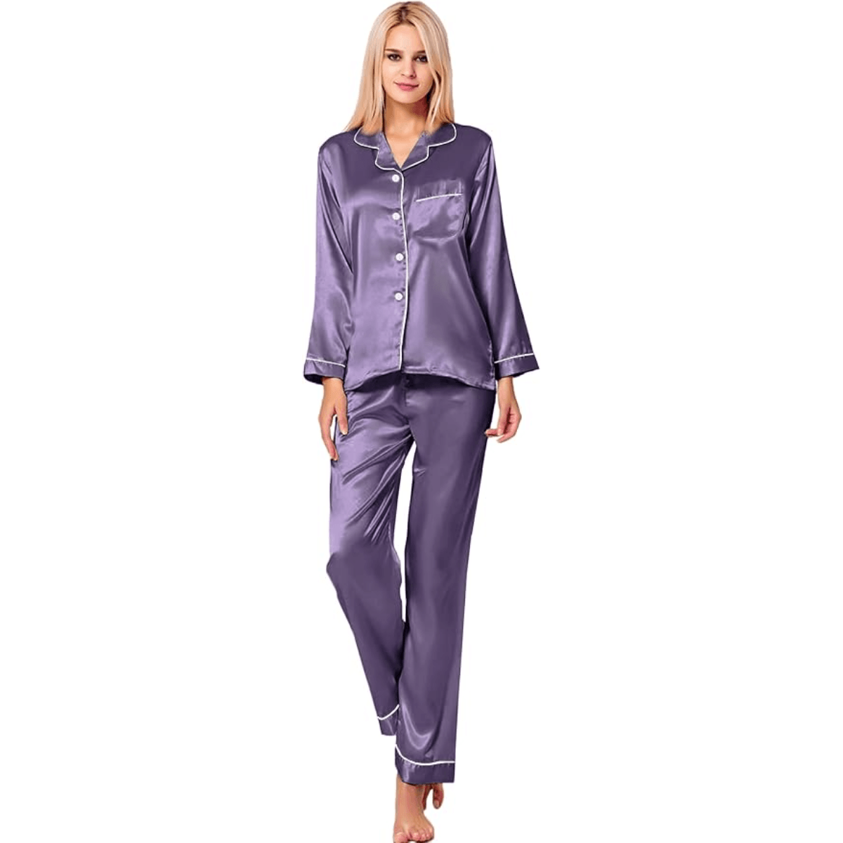 Button Down Satin Pajamas Comfortable and Stylish Sleepwear-Secret Slim Wear