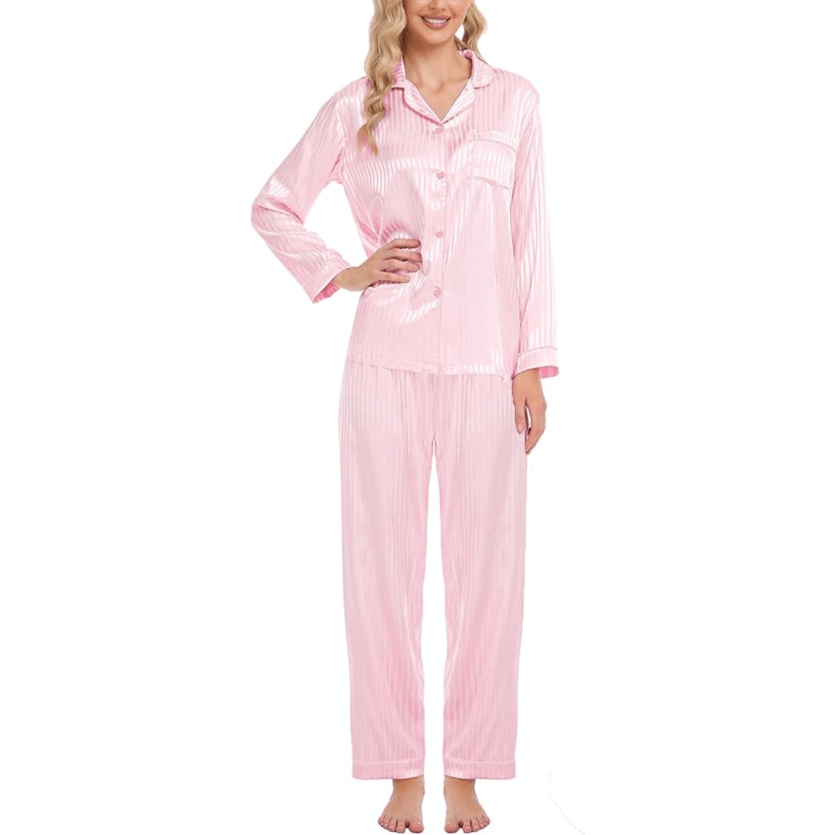 Striped Satin Pajama Set – Elegant and Comfortable Loungewear-Secret Slim Wear