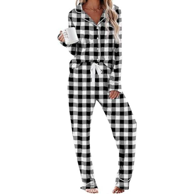 Plaid Button Down Pajamas – Comfortable and Stylish Pajama Set-Secret Slim Wear