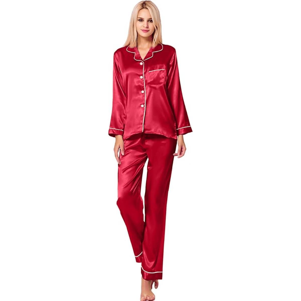 Button Down Satin Pajamas Comfortable and Stylish Sleepwear-Secret Slim Wear