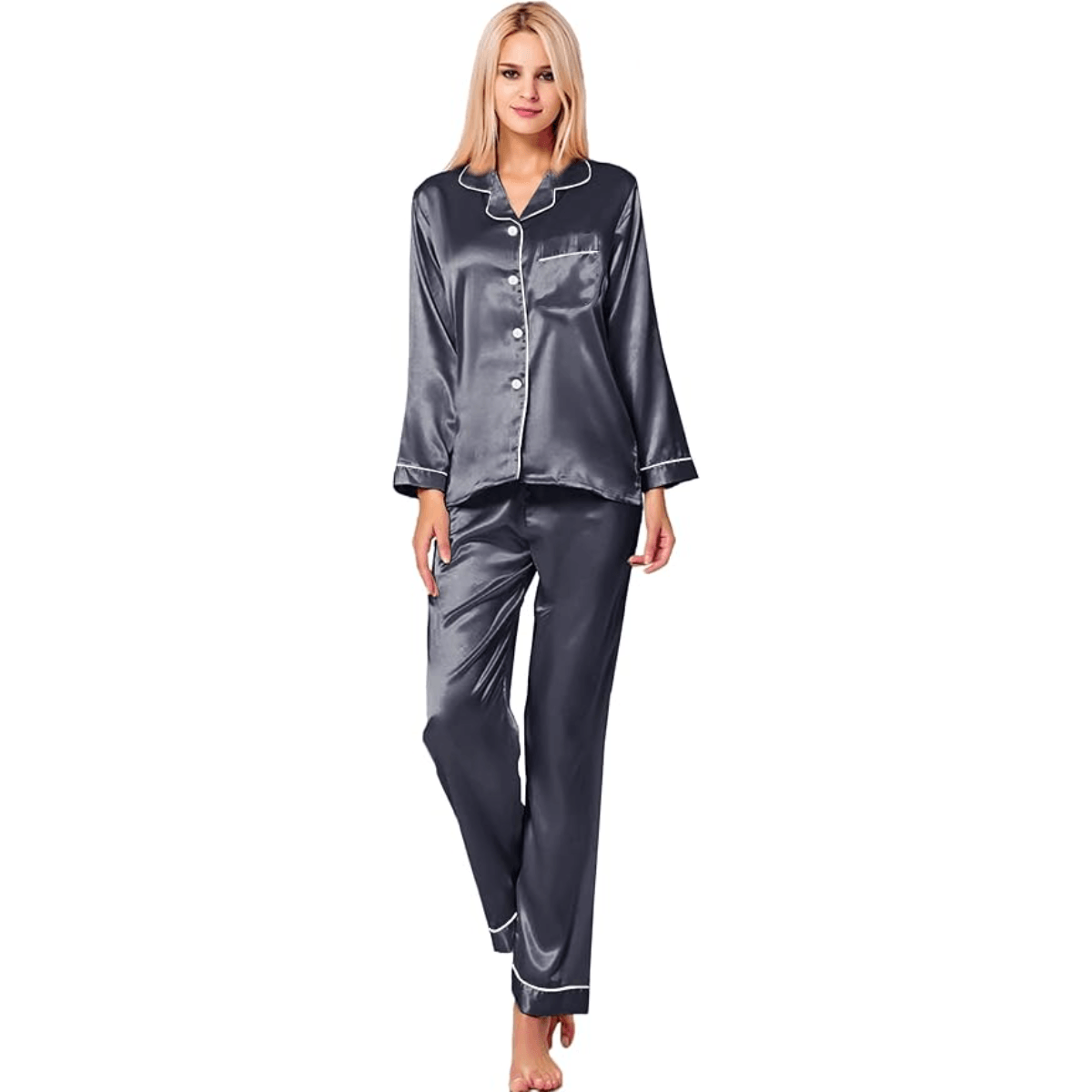 Button Down Satin Pajamas Comfortable and Stylish Sleepwear-Secret Slim Wear