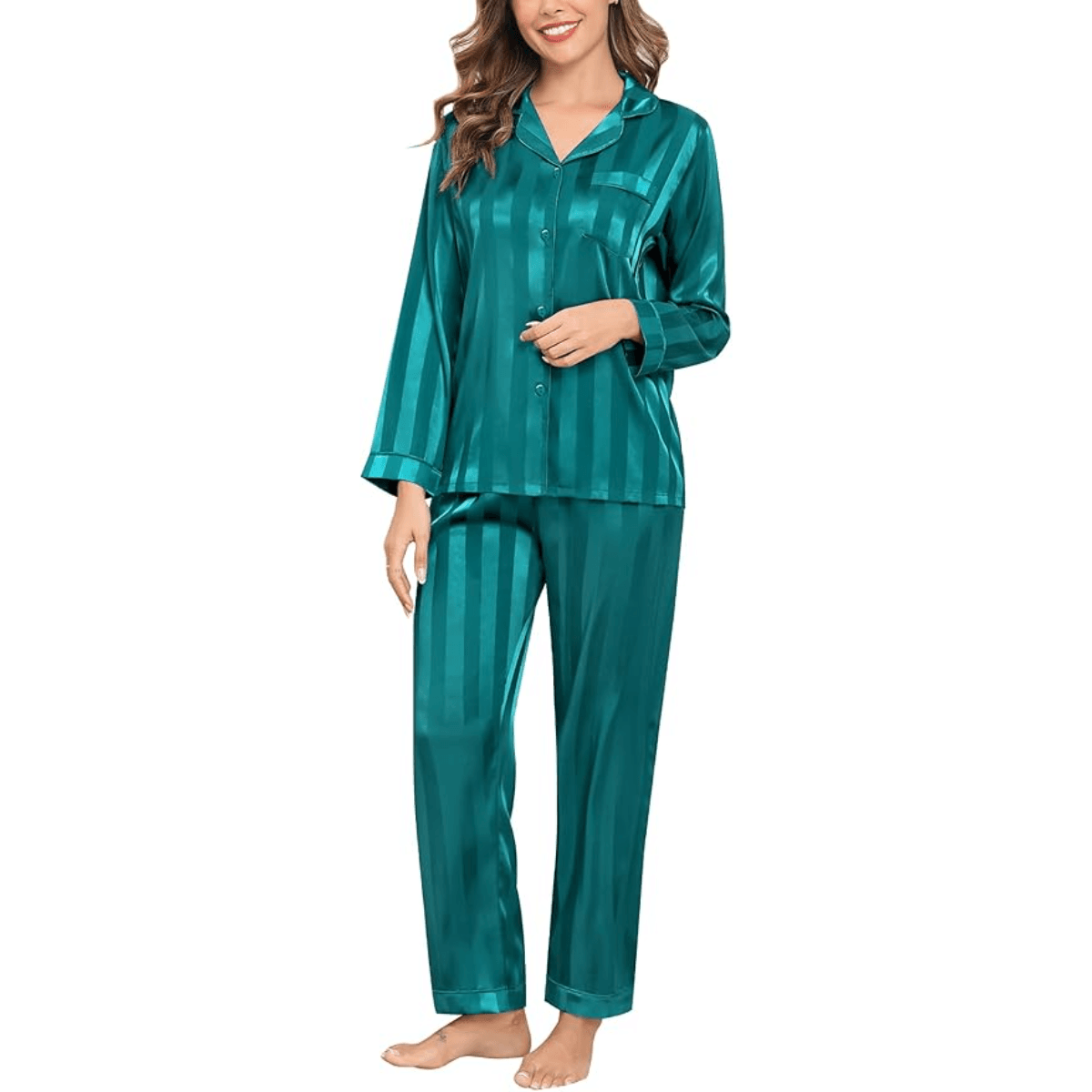 Striped Satin Pajama Set – Elegant and Comfortable Loungewear-Secret Slim Wear