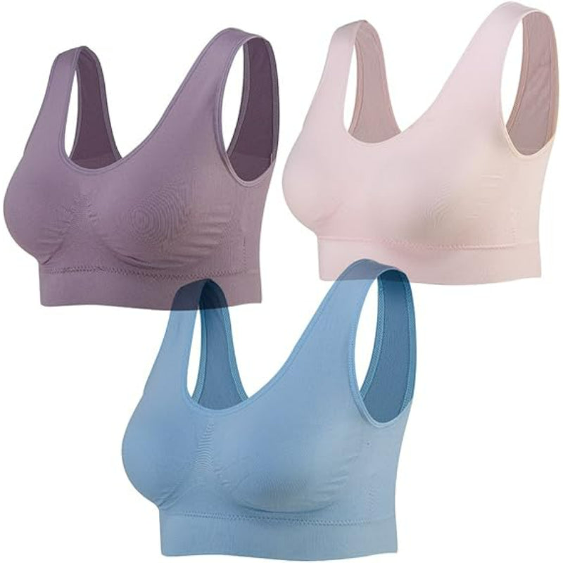 Seamless Sports Bra Set Pack of 3 Wirefree Yoga Bras-Secret Slim Wear