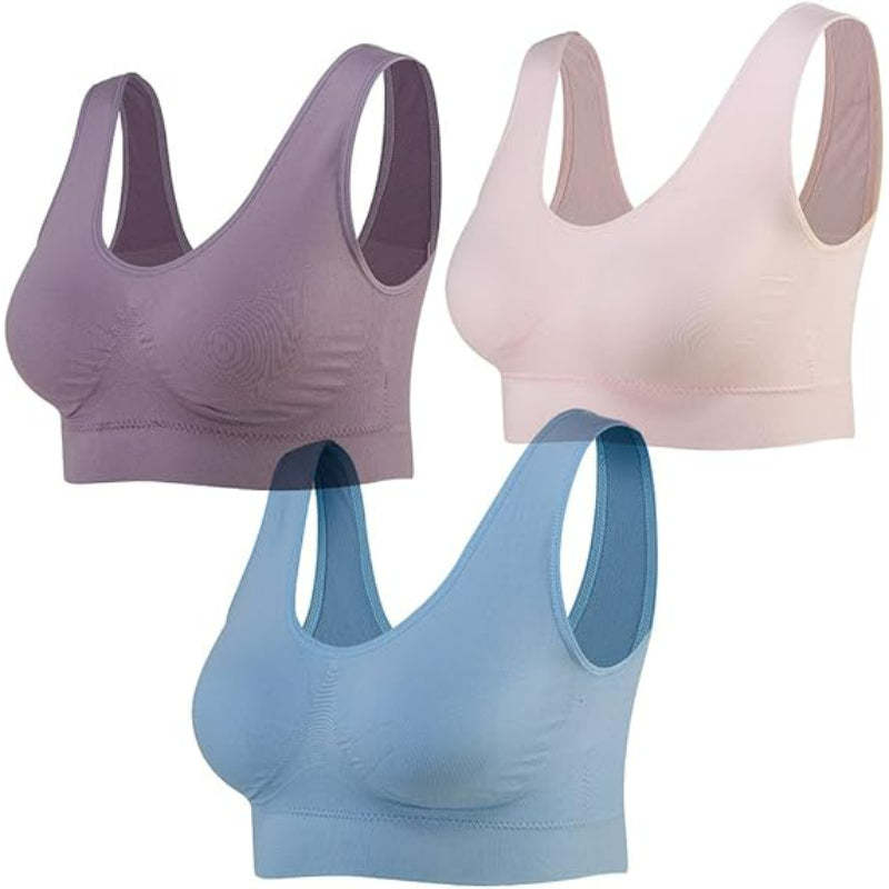 Seamless Sports Bra Set Pack of 3 Wirefree Yoga Bras-Secret Slim Wear