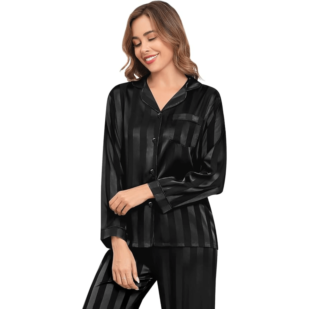 Striped Satin Pajama Set – Elegant and Comfortable Loungewear-Secret Slim Wear
