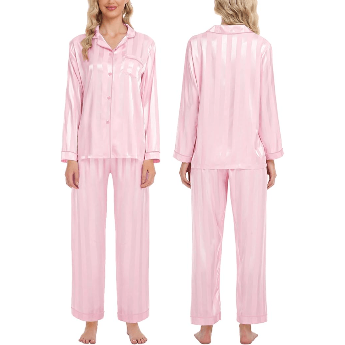 Striped Satin Pajama Set – Elegant and Comfortable Loungewear-Secret Slim Wear