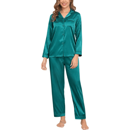 Striped Satin Pajama Set – Elegant and Comfortable Loungewear-Secret Slim Wear