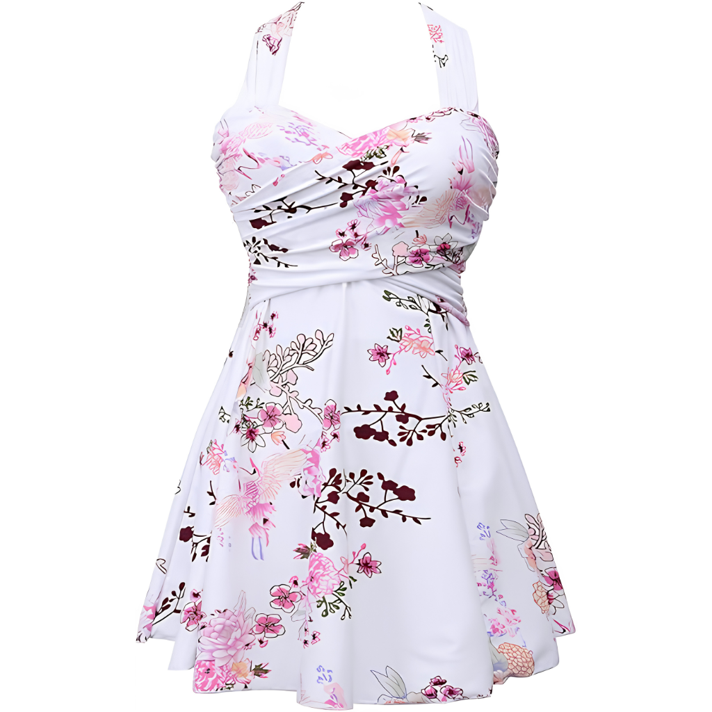 Elegant One Piece Skirted Swimdress With Cross Back Design For Women
