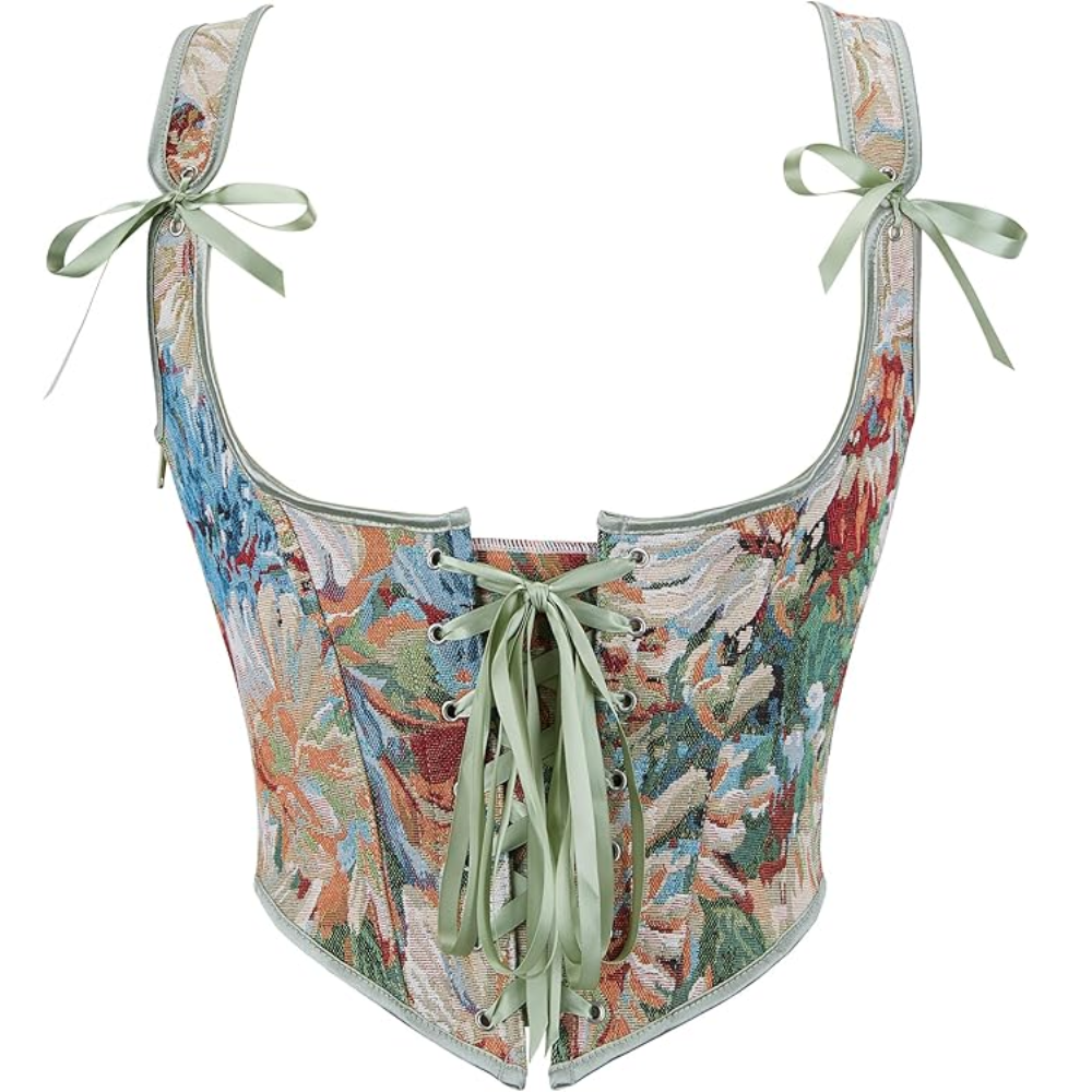 Vintage Floral Print Underbust Corset Top For Women